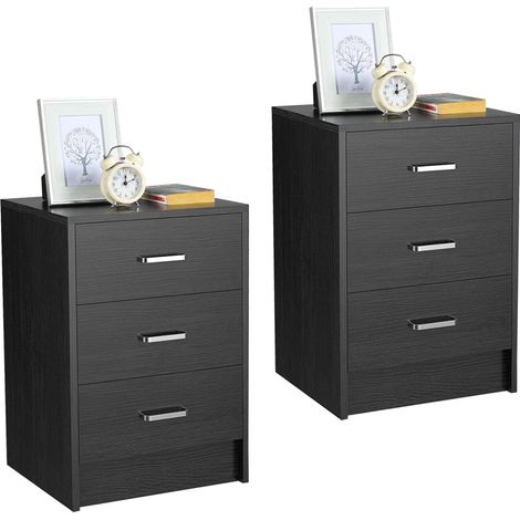Yaheetech 2 Table de Chevet Table de Nuit Chambre à Coucher avec 3 Tiroirs 40 x 35 x 60 cm Commode de Salon Bureau Moderne Noir (1/5)
