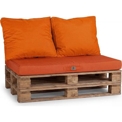 Kit Coussins Palette Déhoussable 120x80 Orange - Imperméable & Extérieur (1 Assise + 2 Dossiers) (1/4)