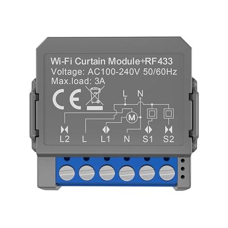 Intelligenter WLAN-Vorhangschalter, ferngesteuertes Vorhangmodul, AC 100–240 V, 50/60 Hz, Schutzart IP20, wasserdichter Timer, sprachgesteuerter Schutzschalter, RF433-Funk-Smart-Jalousienschaltermodul (1/4)