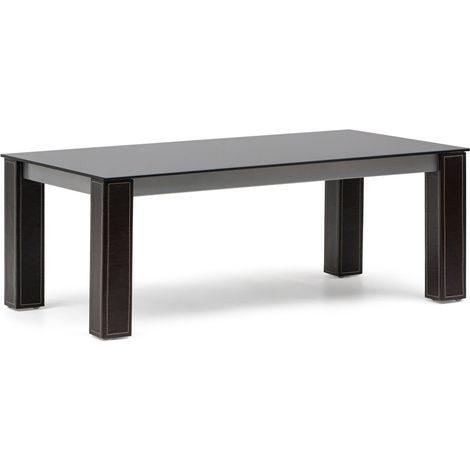 Mesa Centro 110x60x42cm Cristal Negro y patas forradas en cuero pespunte a contraste (1/5)