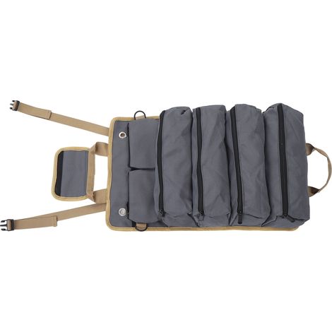 Multifunktionale Werkzeugtasche, aufrollbar, tragbar, aus Oxford-Gewebe, mit separaten Fächern, ideal für Gartenarbeit und Camping, grau (1/5)