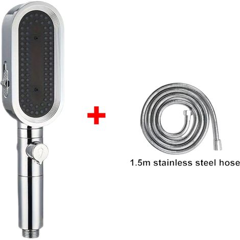 (Ensemble de flexibles argentés) Pommeau de douche puissant à 3 jets, anti-obstruction et facile à nettoyer, anti-calcaire, douchette flexible pour le bain (1/5)