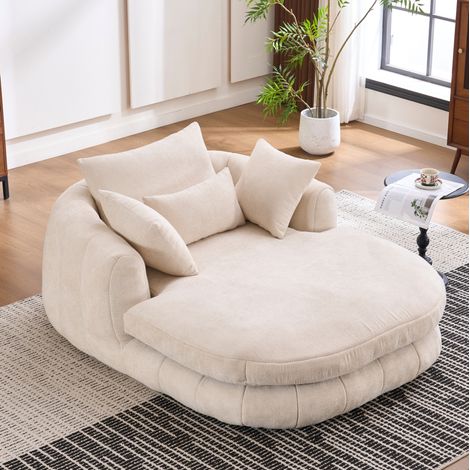 Poltrona chaise longue XXL in ciniglia bianca, seduta profonda, cuscini inclusi, confortevole per interni (1/5)