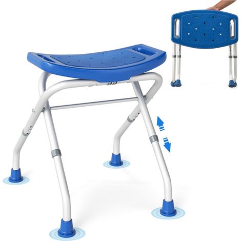 Sgabello da doccia regolabile in altezza 49-52,5 cm seduta antiscivolo per una sicurezza ergonomica lega di alluminio blu 200014169