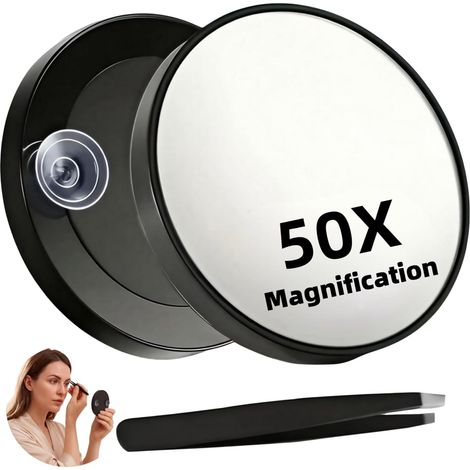 Espejo redondo con aumento de 50x, ventosa y pinzas, espejo de viaje portátil para maquillaje y lentes de contacto. (1/5)