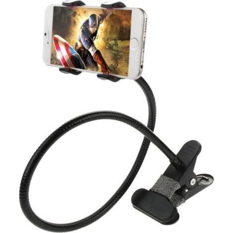 Support pour téléphone portable (1 pièce) - Support flexible avec pince pour téléphone portable (noir)