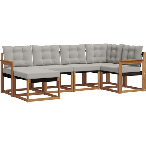 vidaXL  Outdoor Sofa Set  with Cushion 6 pcs Natural and Light Grey