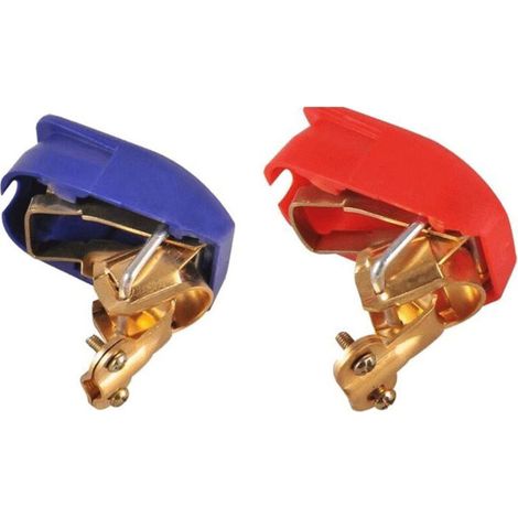 Lot de 2 cosses de batterie à serrage rapide – 1 rouge (+) et 1 bleue (–) – Section de câble jusqu'à 25 mm² – Compatibilité batteries rondes (1/2)
