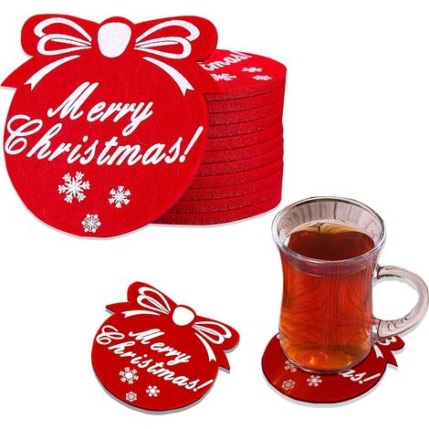Lot de 12 dessous de verre en feutre rouge - Pour boissons, bar, tasses, verre - Pour table et décoration - rouge (1/5)