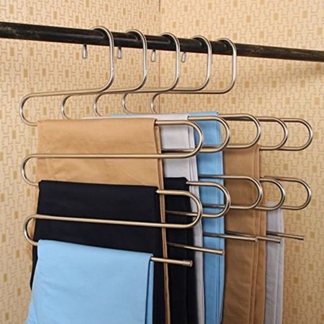 1pcs Cintre,Acier Inoxydable,5 Barres,Multicouche,Garde-robe (1/4)