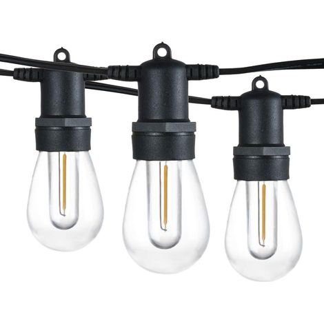 Guirlande lumineuse LED incassable de 15,8 m (51,8 pi) pour extérieur, étanche, avec 14 douilles et 15 ampoules LED à intensité variable, idéale pour le jardin, les terrasses et les fêtes de style vin
