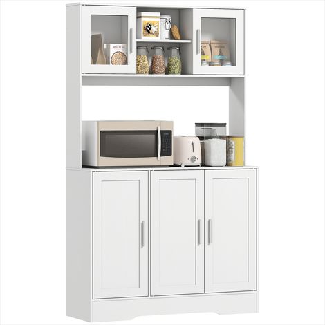 Buffet scandinave blanc 180x108x35 cm panneau de particules, 4 placards et 2 niches ouvertes (1/5)