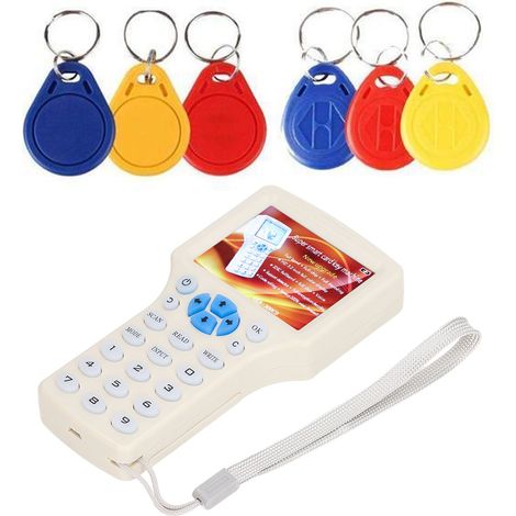Lecteur/copieur NFC RFID multifonctionnel avec 10 cartes T5577 + 10 porte-clés T5577 + 10 porte-clés UID + 1 câble USB. Compatible avec les cartes IC/ID et toutes les cartes 125 kHz. (1/5)