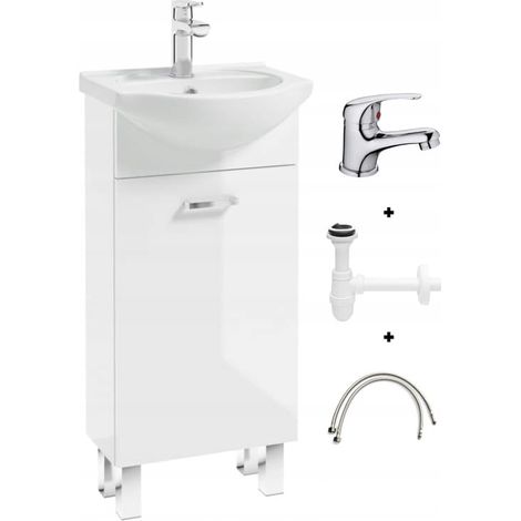 Mobile bagno bianco con lavabo 40x84 cm, freestanding, con rubinetto compatto Mea cromato (1/5)