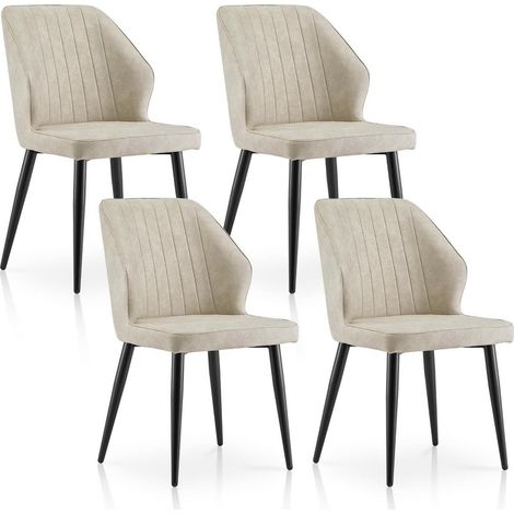 Esszimmerstühle 4er Set Kunstleder Creme, Küchenstühle mit Rückenlehne und Metallbeinen (1/5)
