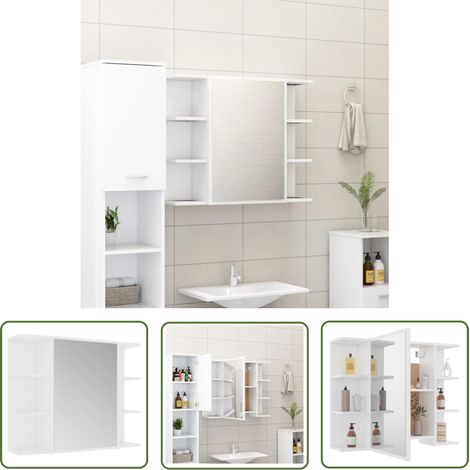 The Living Store Bad-Spiegelschrank Weiß 80x20,5x64 cm Holzwerkstoff - Badezimmermöbel - Spiegelschrank - Holzwerkstoff - Weißer Spiegelschrank - Aufbewahrung Im Badezimmer (1/5)
