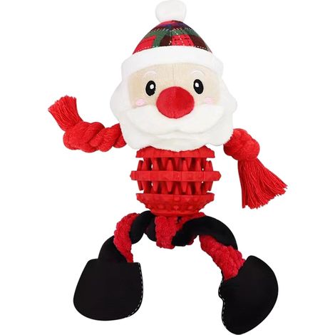 Peluche Père Noël pour chien, jouet à mâcher pour le nettoyage des dents, jouet d'entraînement interactif, résistant aux morsures pour les chiens qui mâchent avec force (1/5)