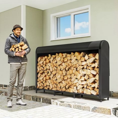 Étagère à bûches Métal 199 x 30 x 121 cm Étagère à bûches 0,6 m3 avec couverture étanche jusqu‘à 300 kg (1/5)