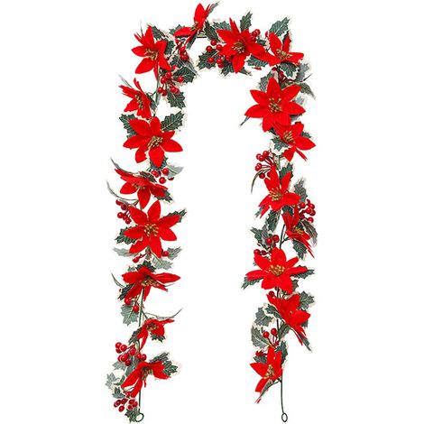 Guirlande De Baies Rouges - Guirlande Artificielle En Rattan Synthétique Avec Pommes De Pin Et Fleurs - Pour Décoration Intérieure Extérieure Noël Hiver - 200 cm (1/5)