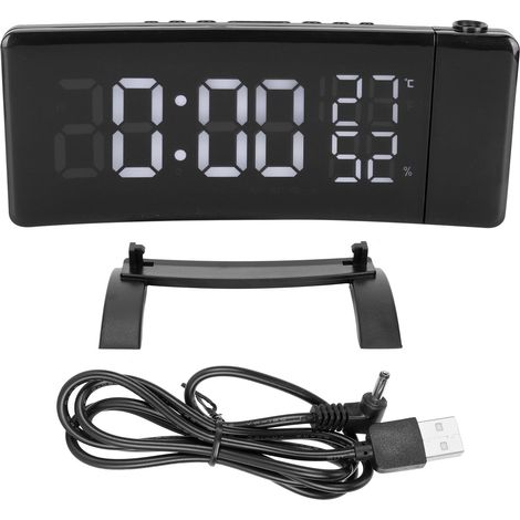 Réveil Projection LED Rotative avec Thermomètre, Hygromètre, Radio FM et Chargeur USB (1/5)