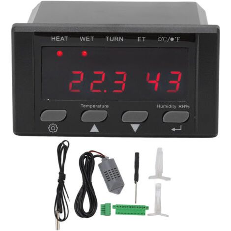 QORVA- Contrôleur de température et d'humidité pour incubateur, Thermostat numérique Fahrenheit Celsius pour œufs de reptiles et de volailles