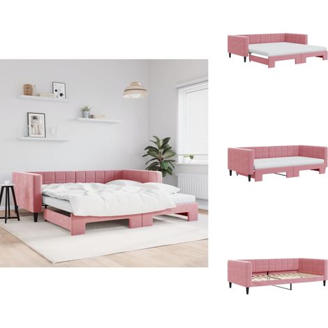 Tagesbett Ausziehbar mit Matratzen Rosa 100x200 cm Samt - Ausziehbares Tagesbett - Ausziehbare Tagesbetten - Schlafbett - Gästebett