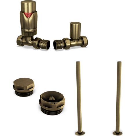 Stirling Bold - Thermostatic Radiator Valve & Installation Kit - Antique Brass Straight 15mm