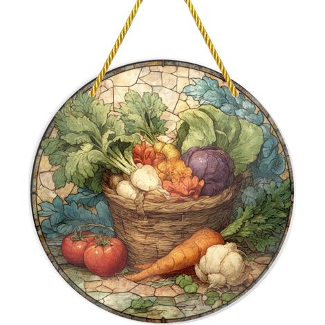 Panier à légumes sur le thème de l'automne, en acrylique imprimé double face, suspendre la fenêtre (1/5)