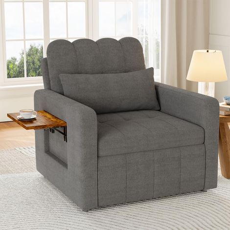 Clubsessel, Einzel-Relaxsessel, Rückenlehne in fünf Positionen verstellbar, kleiner Tisch, Aufbewahrungstasche, Chenille-Stoff, multifunktionales Sofa – Grau
