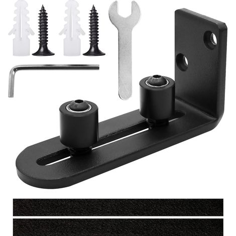 Sliding door track, adjustable floor guide for door, black floor guide, bottom guide for wooden sliding door, wall/door (1/5)
