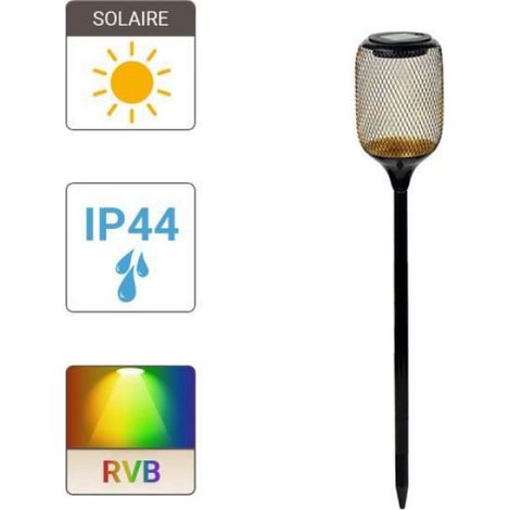 Balise À Piquet Solaire - 2 Led Blanc Et Rvb - Finition Métal - Ip44 - Extérieur Jardin - Lot De 1 (1/4)