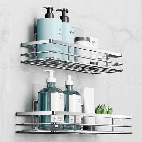 Étagère Salle de Bain sans Percer Support Adhésive Lot de 2 (1/5)