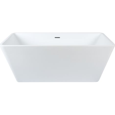 Milano Elswick Bathroom 1615mm x 720mm Double Ended Freestanding Square Bath with Overflow and White Push Button Waste - Chrome Overflow (1/5)