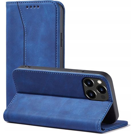Custodia magnetica elegante per iPhone 14 con portafoglio a libro e supporto, colore blu (1/5)