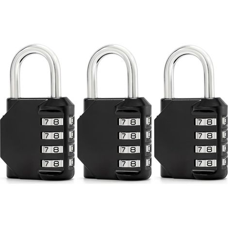 Lot de 3 cadenas à combinaison à 4 chiffres pour l'école, la gym, le garage, le portail, le cabinet de hachage, le stockage (3, noir) (1/5)