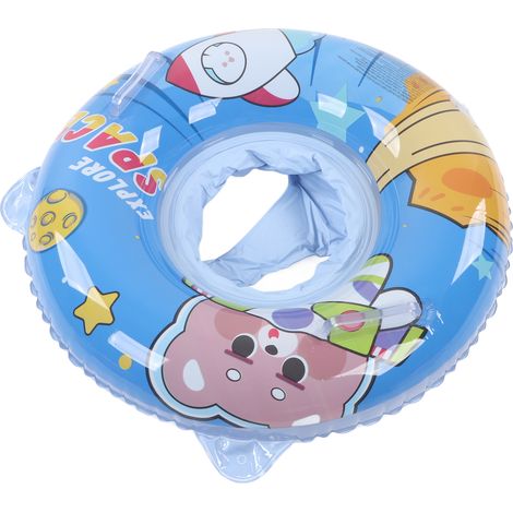 Aufblasbarer Babyschwimmer mit Sicherheitsgriffen, niedlichem Aufdruck, blau, für Kleinkinder. (1/5)