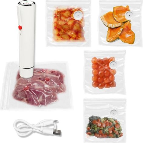 Machine de mise sous vide portable mini, blanche (avec 5 sacs sous vide et chargement USB-C) (1/5)
