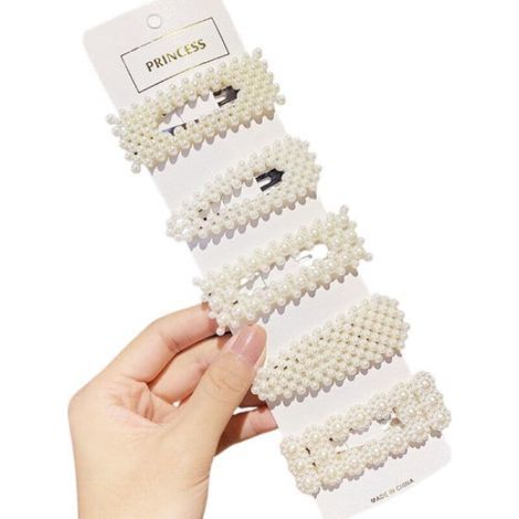Pinces à cheveux en perles – lot de 5, blanches (1/5)