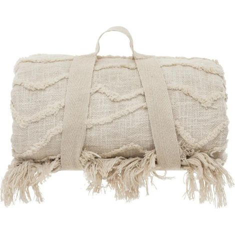 Atmosphera – Dessus de lit tufté beige 240x260cm – Coton pour protection literie – Effet tufté et franges décoratives – Adapté lits king et queen size (1/3)