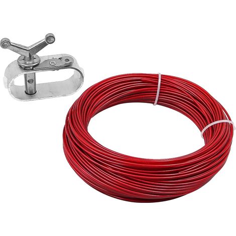 Tendeur de câble métallique avec câble métallique (100 Pieds de Long), tendeur de câble métallique, Fil Solide à tendeur, câble métallique pour bâche de Piscine (Rouge) (1/5)