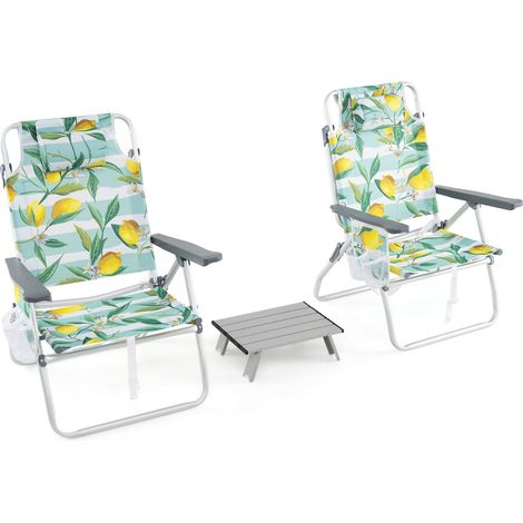 Ensemble de Chaises de Plage et Table Pliables Chaises de Jardin 5 Positions avec Table d'Appoint Cadre en Aluminium Léger Vert (1/2)