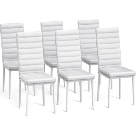 Bealife Juego de 6 Sillas de Comedor con Asiento Acolchado en Cuero Sintético PU, Patas de Metal y Pies de Goma Blanca