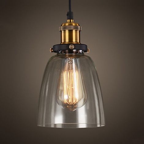 Suspension Luminaire D'Intérieur Industriel Lustre Rétro E27 Plafonnier En Verre Noir Pour Chambre Cuisine Salon Hôtel (1/5)