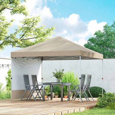 Cenador plegable desplegable de 3x3 m con pared lateral, de metal y tela Oxford, color beige. (1/5)
