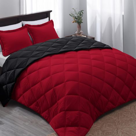 Parure de lit Alternative au Duvet lit Simple Noir Rouge Couette de lit réversible avec 1 taie d'oreiller pour Toutes Les Saisons (1/5)