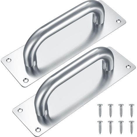 Poignées de Porte Coulissante, Poignées Traction de Porte Armoire Acier Inox avec Plaques pour Grange, Porte en Bois, Jardin Extérieure - 200x65 mm (argent)