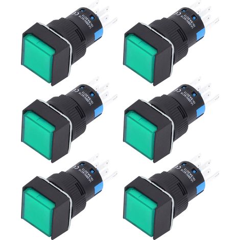 Lot de 25 interrupteurs à bouton-poussoir carrés à 8 broches, autobloquants et avec voyant lumineux, pour boîte de distribution, 16 mm, 220 V, vert (1/5)