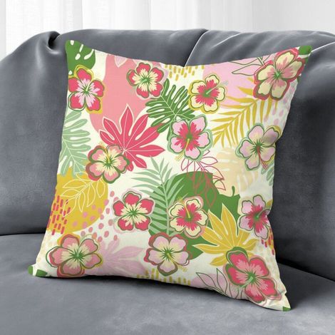 Housse de coussin floral printemps, papillon décoration canapé,50×50cm (1/5)