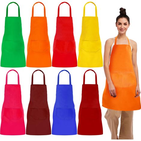 Lot de 8 tabliers de cuisine, réglables, avec 2 poches, lavables, pour hommes et femmes, pour cuisine, restaurant, café, jardinage, peinture, 8 couleurs, multicolore, ca. 67x75cm/26.4x29.5in (1/5)