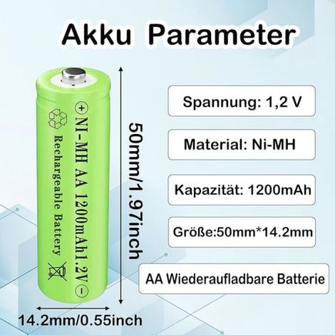 Piles Ni-MH AA Rechargeables,1,2V 1200mAh Haute Capacité Pré-Chargée Double A Batterie Solaire pour L& 39aménage CHARGEUR DE PILES (1/3)